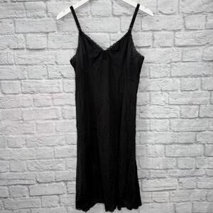 Vintage Shadowline Full Slip Size 38 26" Black Nylon Lace Trim Dress Midi